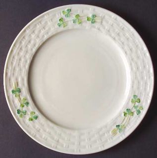 Belleek Pottery (Ireland) Shamrock Salad Plate, Fine China Dinnerware   Basketwe
