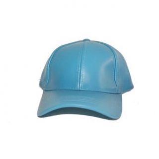 Leather Baseball Cap Hat w/Buckle Strap   (Different Colors), Lt Blue at  Mens Clothing store