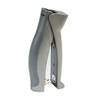 Elmer's Products Inc Products   Stand Up Stapler, 20 Sheet Capacity, Gray   Sold as 1 EA   Standup stapler is ergonomic as well as space efficient, taking up less space on a desktop. Tough, steel mechanism delivers effortless stapling. Stapler fastens 