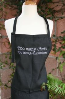 Black "Too Many Chefs, Not Enough Dishwashers" Embroidered Apron Clothing