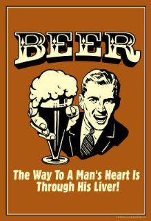 (13x19) Beer Man's Heart Through His Liver Funny Retro Poster   Prints