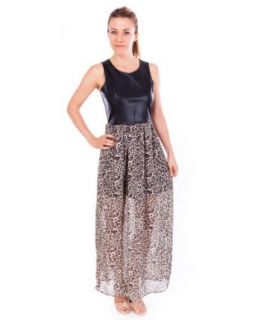 Clothes Effect Ladies Black Dress with a Leopard Printed Sheer Zippered Skirt