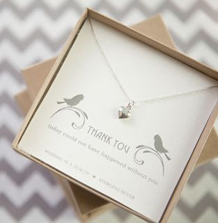 'thank you' heart sterling silver necklace by wedding in a teacup
