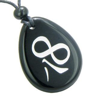 Magic and Lucky Kanji Infinity Eight Symbol Spiritual Powers Amulet Black Onyx Wish Totem Gemstone Necklace Pendant Lucky Stones Jewelry