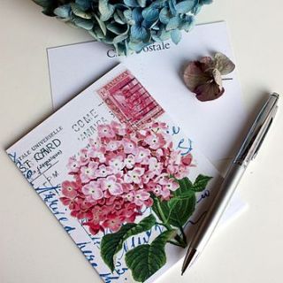 six 'hydrangea' vintage recycled postcards by claryce design