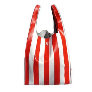 red striped leather grocery bag by natthakur london