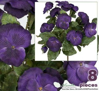 Eight 10" Pansy Artificial Silk Flower Bushes for Home Decoration  