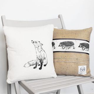 fox and hedgehog cushion by whinberry & antler