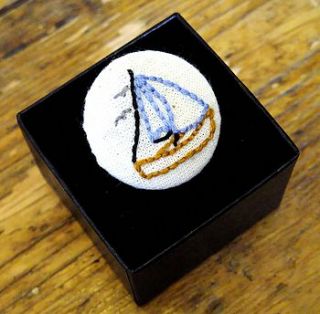 hand embroidered boat brooch by adventures and tea parties
