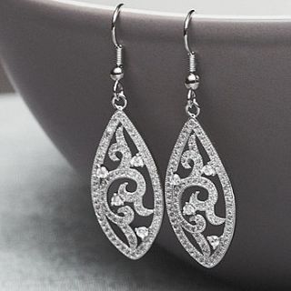 filigree style crystal earrings by queens & bowl