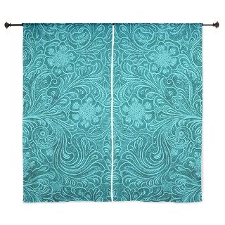 Leather Look Floral Turquoise 60" Curtains by artonwear