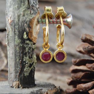 gold and ruby dot hoop earrings by embers semi precious and gemstone designs