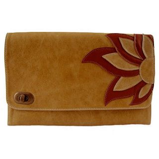 camel leather fleur clutch by freeload leather accessories