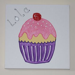 personalised handpainted cupcake canvas by sleepyheads