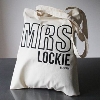 mrs personalised name tote bag by pearl and earl