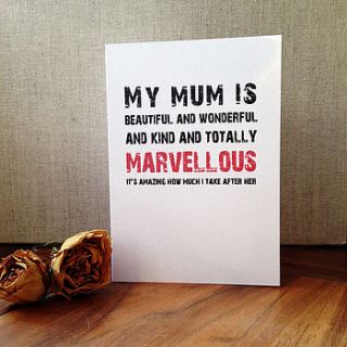 'my mum is marvellous' card by betsy benn