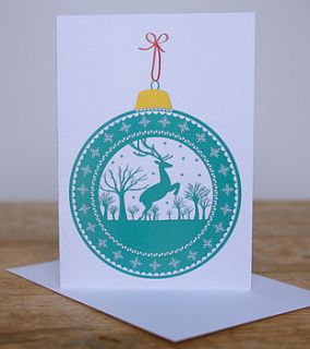 reindeer christmas bauble card by sarah dennis design