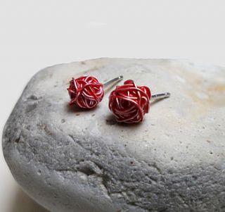 handmade red silver studs by sonja bessant jewellery