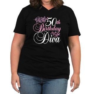 50th Birthday Diva Womens Plus Size V Neck Dark T by letscelebrate