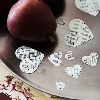 vintage music score hearts confetti by bookish england
