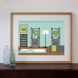 modern terraced house bedroom art print by natalie singh