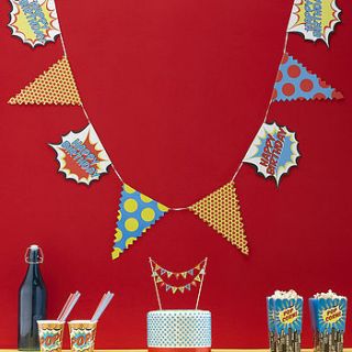 happy birthday superhero pop party bunting by ginger ray