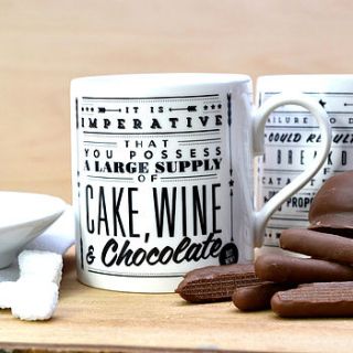 'cake wine chocolate' retro mug by rock the custard