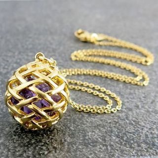 gold vermeil ball pendant, amethyst gemstones by kinnari