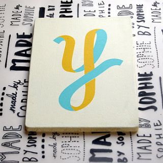 letter y screen printed wooden block by made by sophie