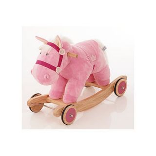 rosie pink plush rocking & ride on horse by hibba toys of leeds