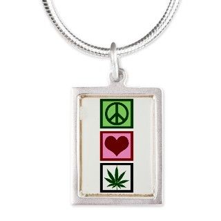 Peace Love Weed Silver Portrait Necklace by giftsofgrace