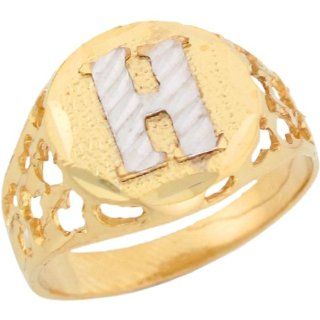 10k Two Tone Gold Unique Filigree Letter H Stylish Ladies Initial Ring Jewelry