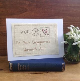personalised engagement card by caroline watts embroidery
