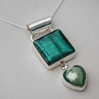 murano glass square and heart pendant by claudette worters