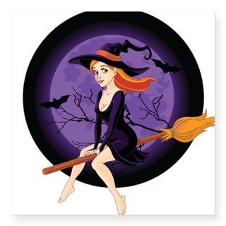Red Headed Witch Square Sticker 3 x 3 by Cool_Shirtz