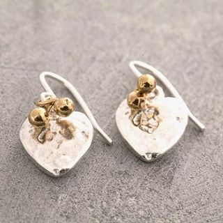 silver organic heart earrings with gold beads by otis jaxon silver and gold jewellery