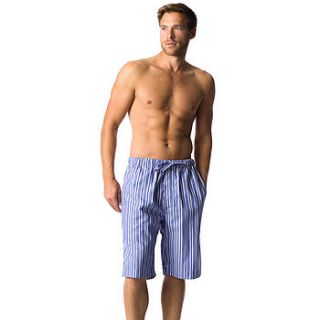 men's blue striped pyjama shorts by pj pan pyjamas