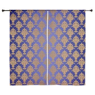 Damask Gold on Royal Blue 60" Curtains by LindaBaysingerPecksWorldofArt2