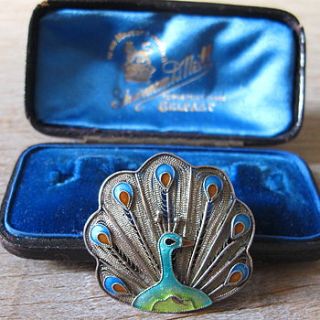 vintage filigree enamel peacock brooch by ava mae designs