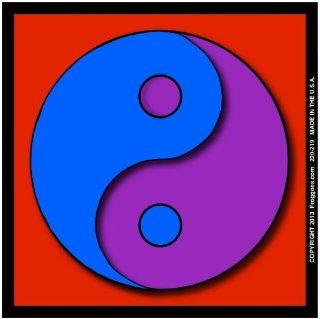 YING YANG   BLUE/PURPLE WITH RED BACKGROUND   STICK ON CAR DECAL SIZE 3 1/2" x 3 1/2"   VINYL DECAL WINDOW STICKER   NOTEBOOK, LAPTOP, WALL, WINDOWS, ETC. COOL BUMPERSTICKER   Automotive Decals