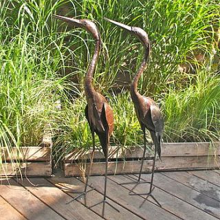 smooth metal heron garden sculpture by london garden trading