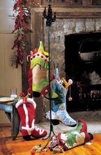 Collections Etc   Set Of 4 Western Stockings & Metal Tree Holder   Christmas Stocking Holders