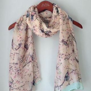 birds pink floral detailed scarf by law and company decorative living