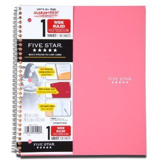 Five Star Wirebound Notebook, 1 Subject, 100 Wide Ruled Sheets, 10.5 x 8 Inch Sheet Size, Pink (72013) 