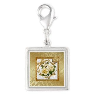 Floral Gold 50th Wedding Ann Silver Square Charm by listing store 1015502