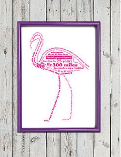 flamingo facts typographic screen print by susan taylor