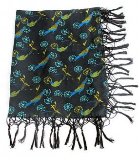 japanese birds silk scarf by bleuet textiles