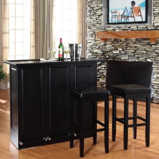 Mobile Folding Bar in Black with 29 Upholstered Square Seat Stool in