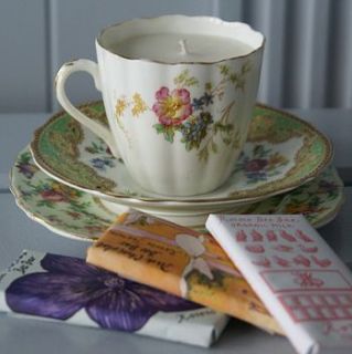 lemongrass candle teacup & floral chocolates by the artisan dried flower company
