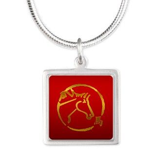 Chinese Zodiac Horse Sign Silver Square Necklace by exotic_tees